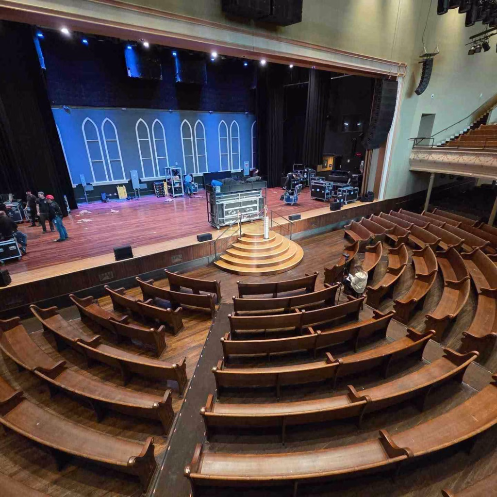Ryman Auditorium set up for a show, an iconic Nashville in June venue.