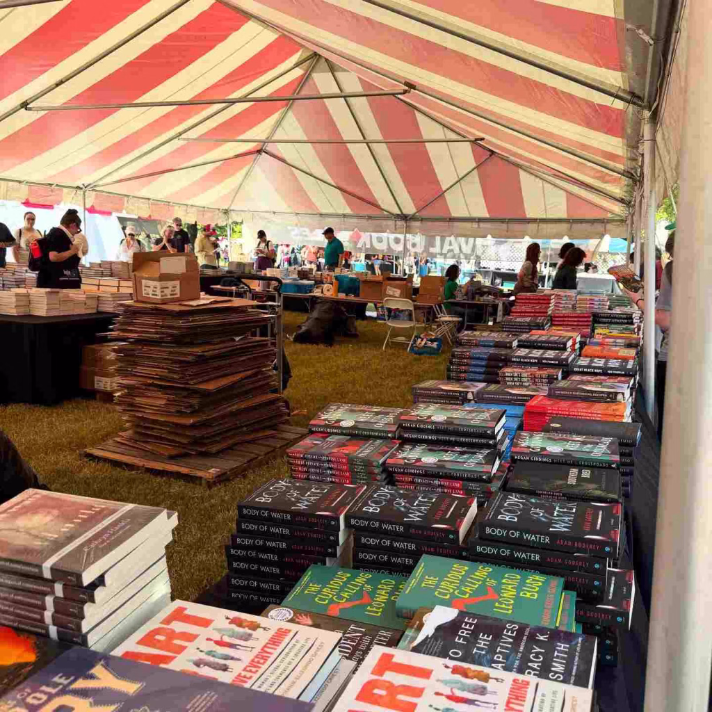 Outdoor book fair under a tent in Nashville in October