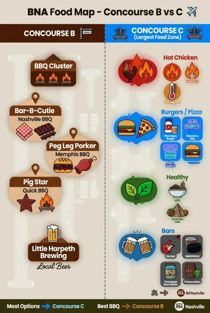 Nashville Airport Restaurants: Every BNA Food Option by Terminal (2026) Concourse B Restaurants vs Concourse C Restaurants at Nashville Airport