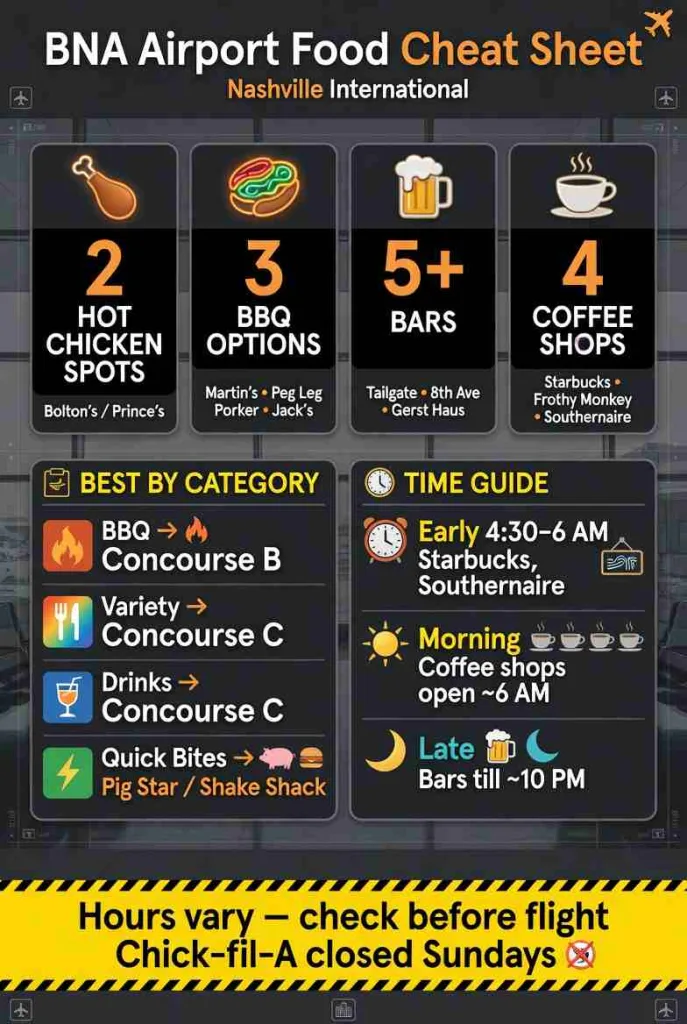 Nashville Airport Restaurants: Every BNA Food Option by Terminal (2026) Nashville Airport Restaurants Hours