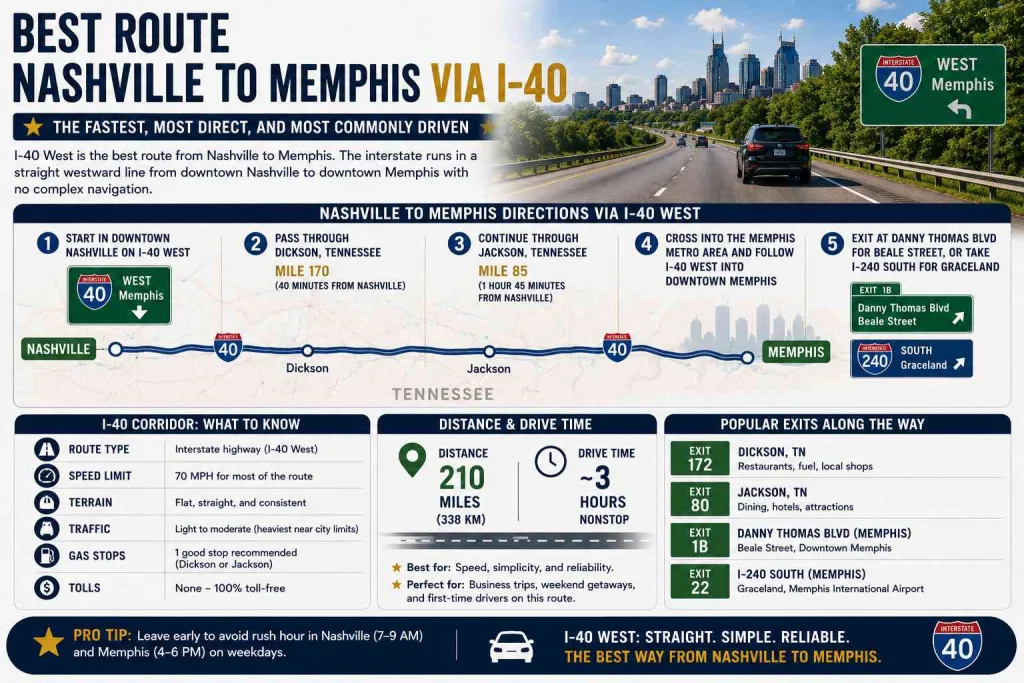 Best Route Nashville to Memphis via I-40