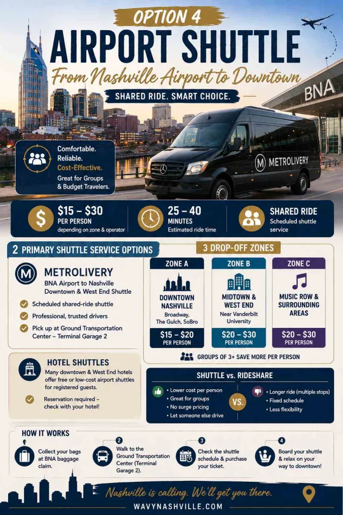 Option 4 Airport Shuttle From Nashville Airport to Downtown