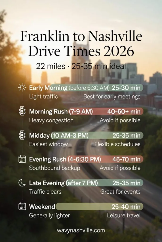 Current Franklin TN to Nashville TN Drive Time and Distance in 2026